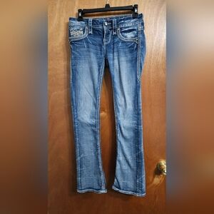 Rock Revival Womens 25 Jaylen Distressed Bling Country Boot Jeans